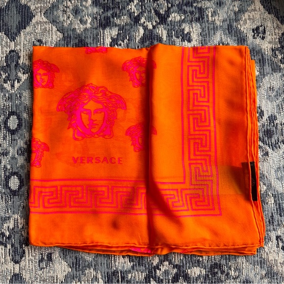 Versace Orange and pink Medusa Scarf - Picture 2 of 8
